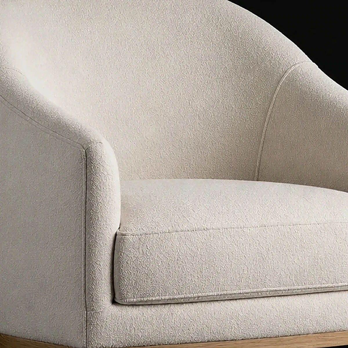 Curved Back Lounge Chair, 30 Inches Wide, close detail of material and construction