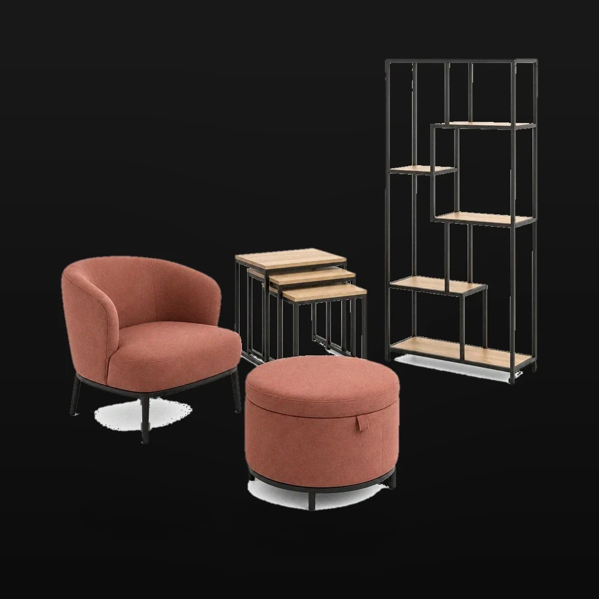 Evening Room Composition, 4 Piece Living Set, full studio view