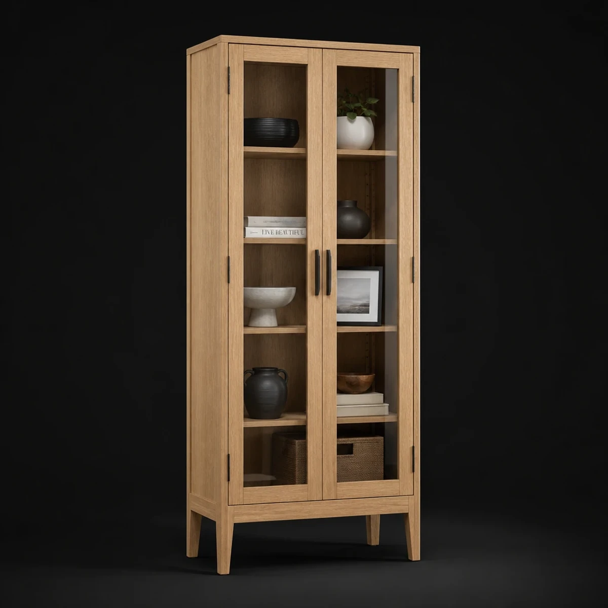 Glass Front Display Cabinet, 34 Inches Wide, full studio view
