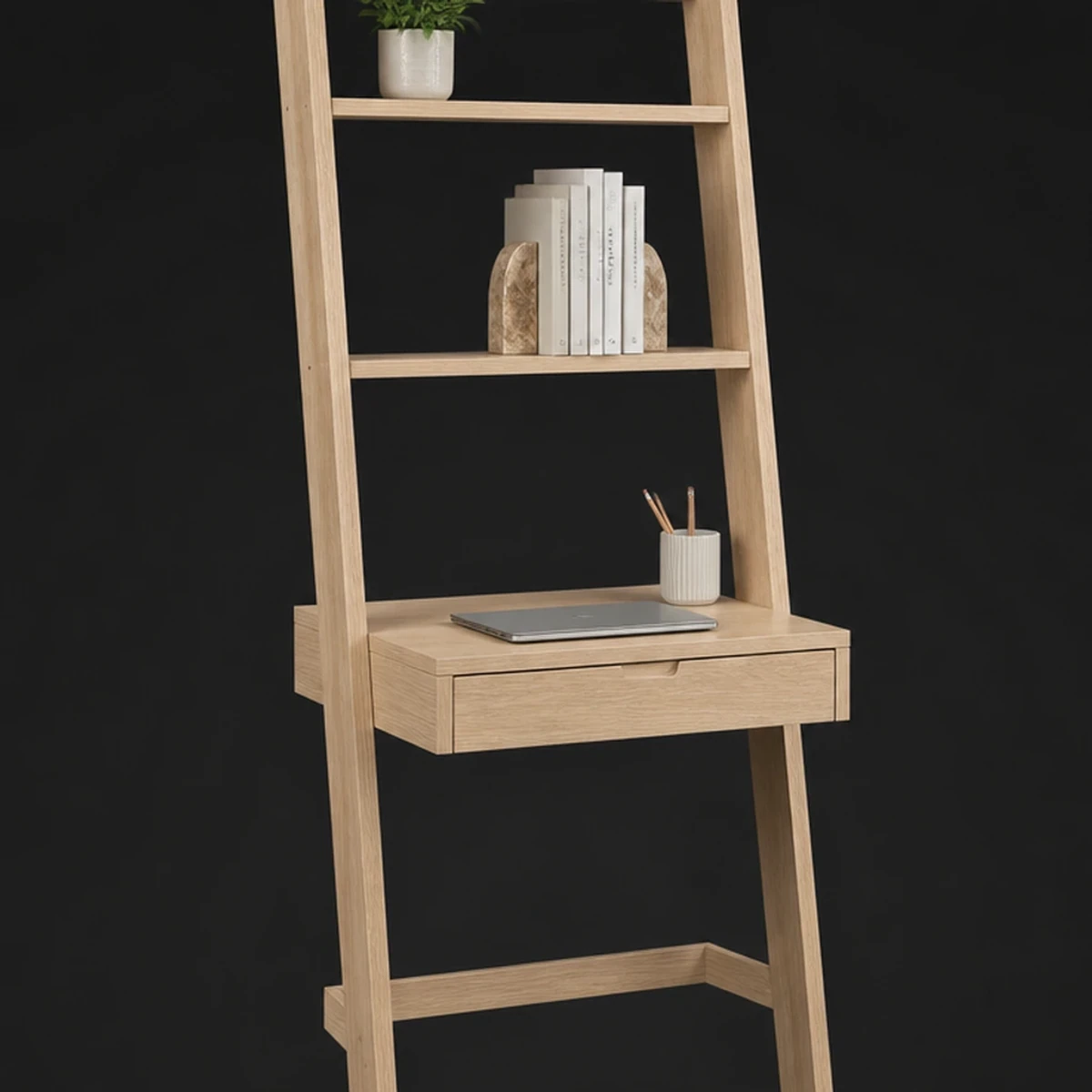 Ladder Desk with Shelves, 30 Inches Wide, close detail of material and construction