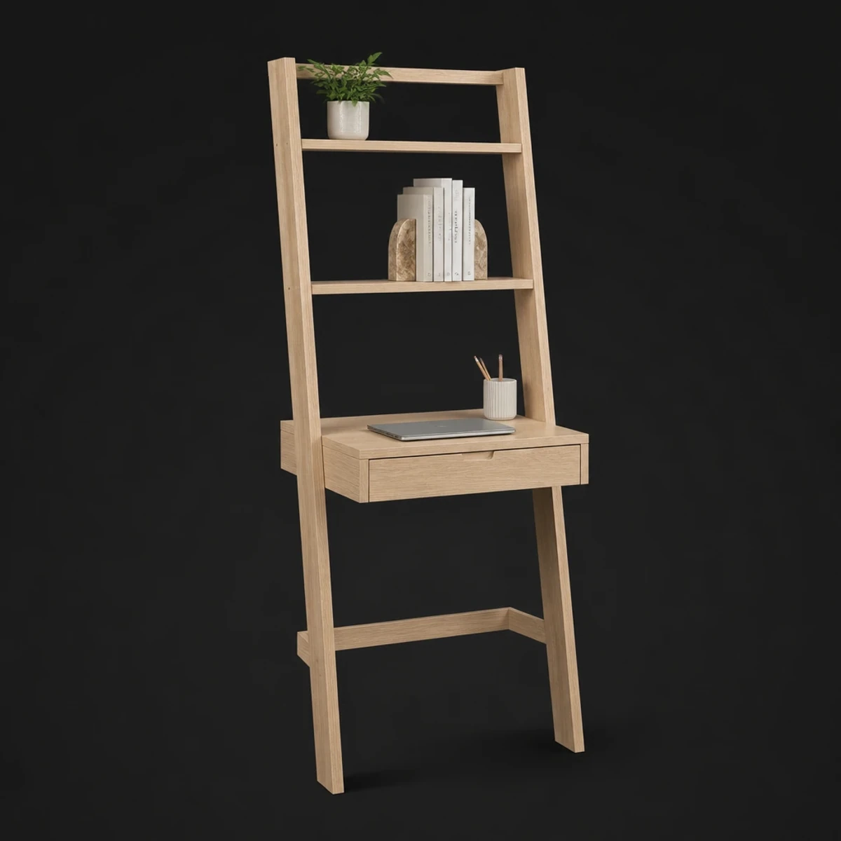 Ladder Desk with Shelves, 30 Inches Wide, full studio view