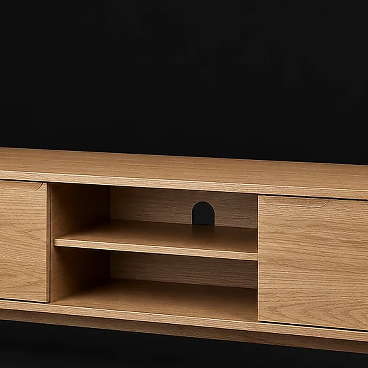 Low Media Console, 64 Inches Wide, close detail of material and construction