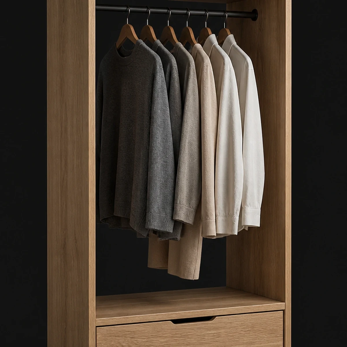 Open Wardrobe with Hanging Rail, 48 Inches Wide, close detail of material and construction