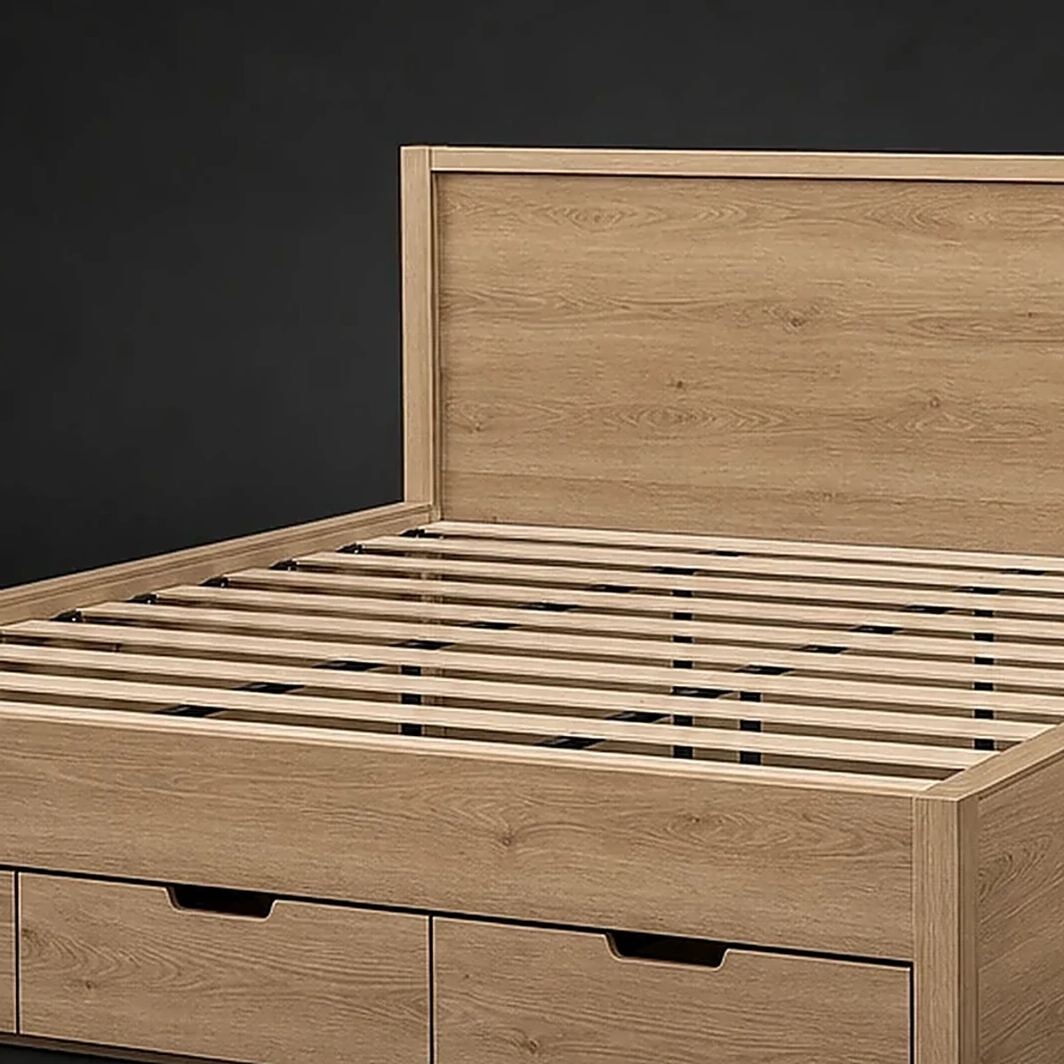 Queen Storage Bed with Four Drawers, close detail of material and construction