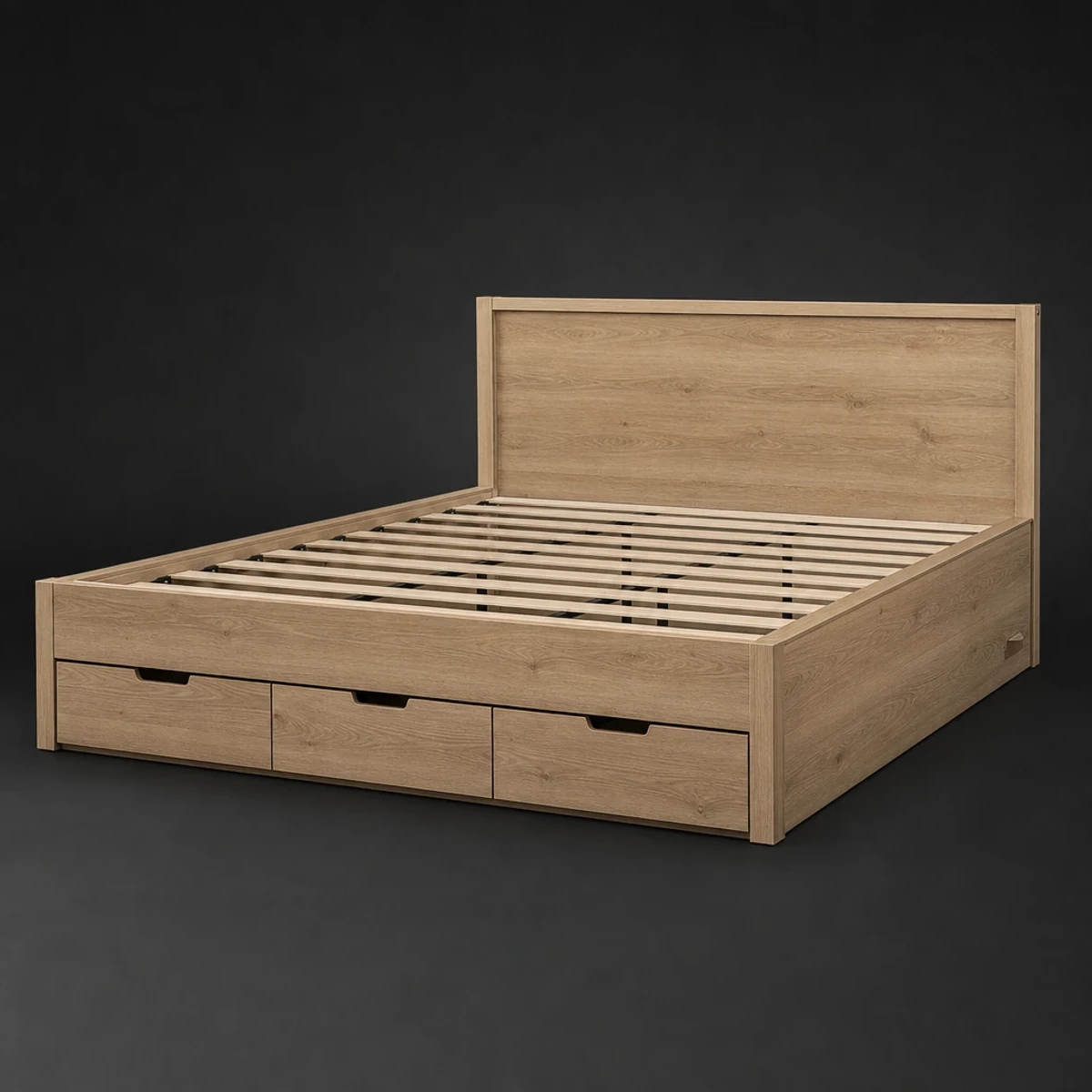 Queen Storage Bed with Four Drawers, full studio view