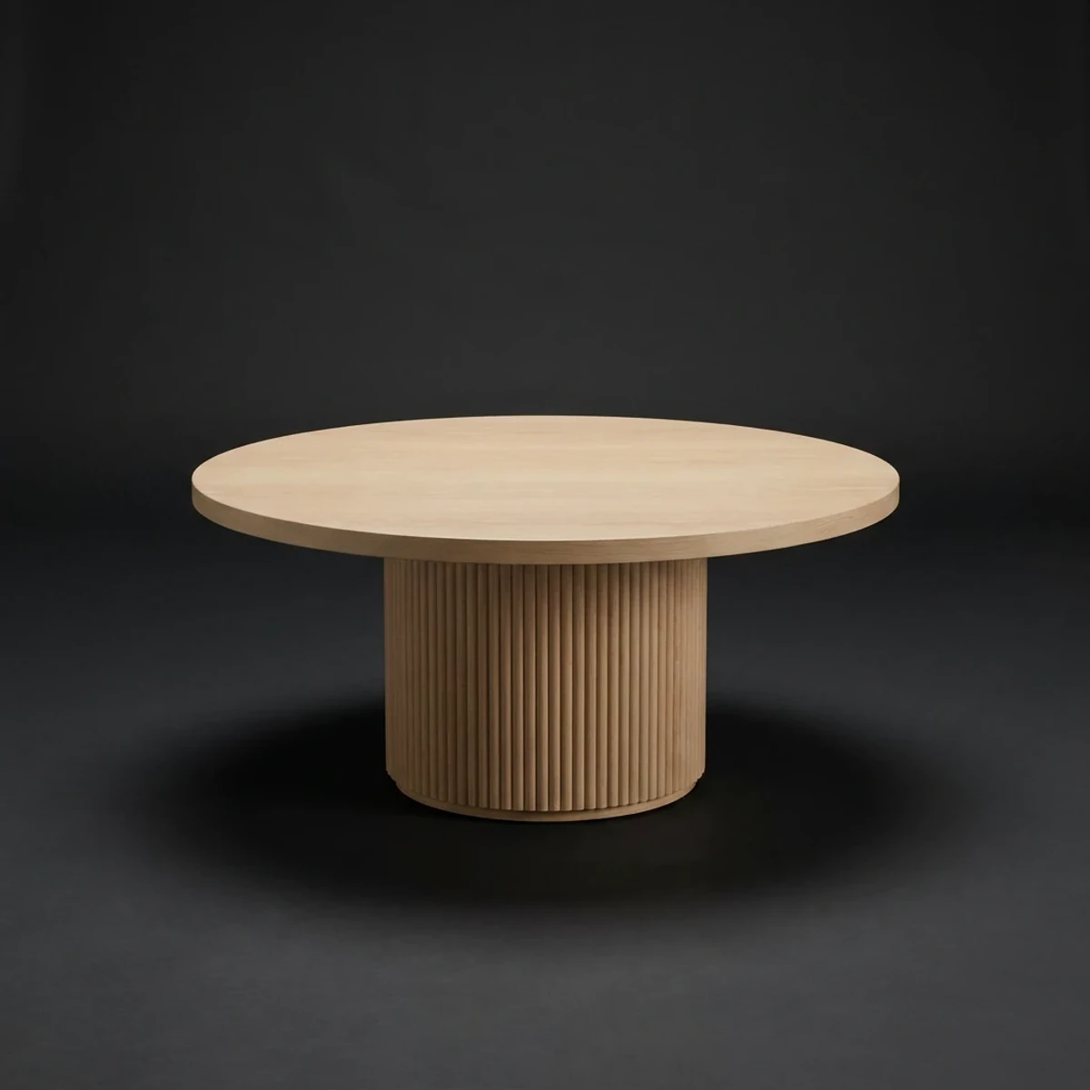 Round Pedestal Coffee Table, 36 Inch Diameter, full studio view
