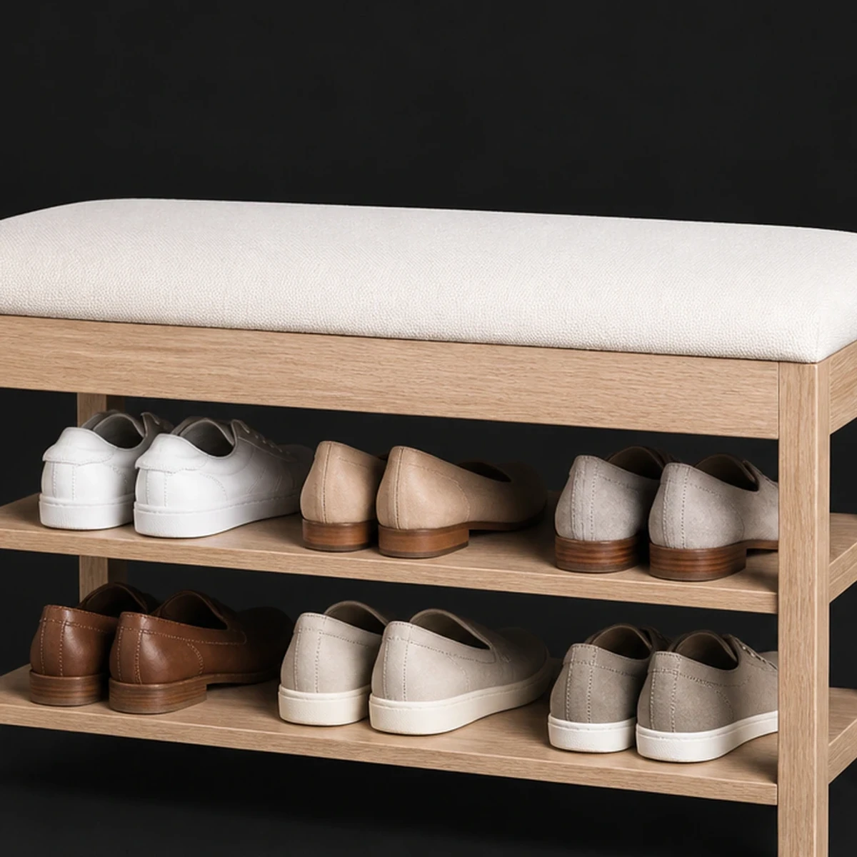 Slim Shoe Rack Bench, 36 Inches Wide, close detail of material and construction