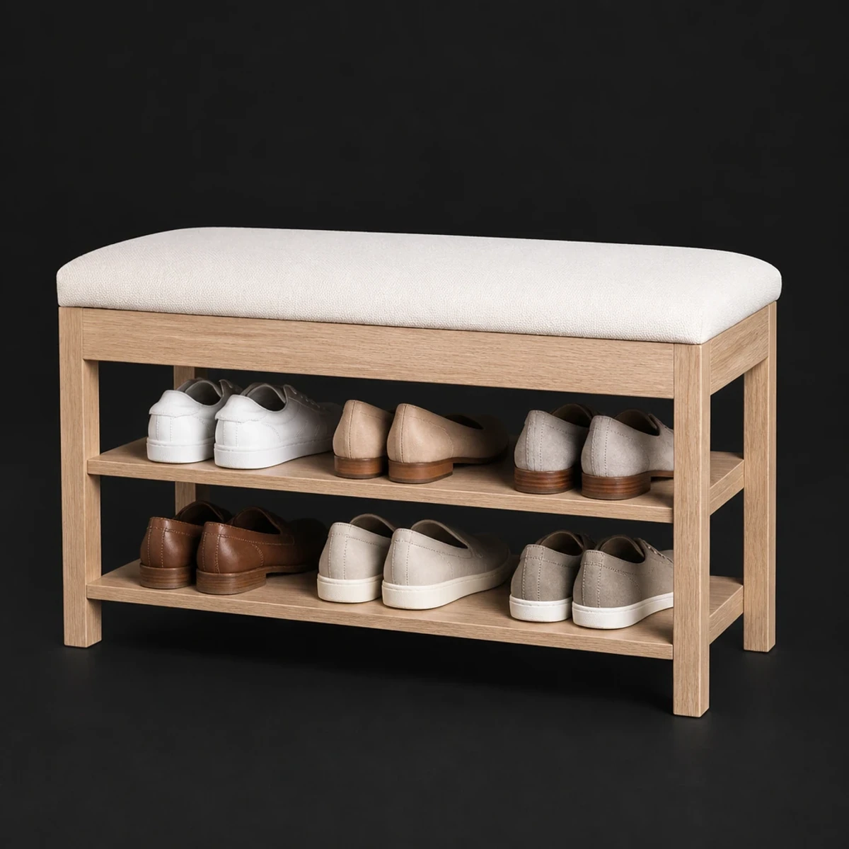 Slim Shoe Rack Bench, 36 Inches Wide, full studio view