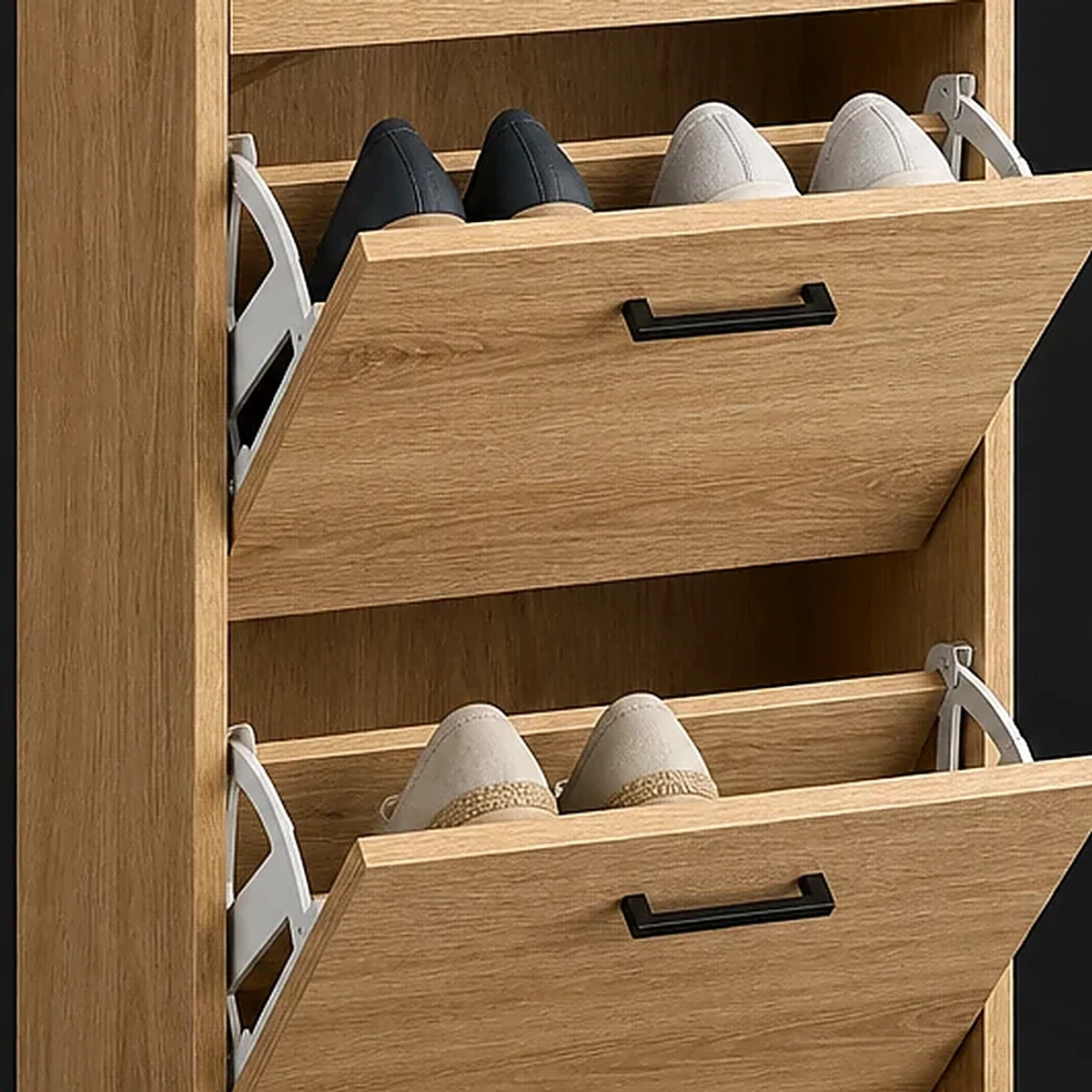Tilt Out Shoe Cabinet, 30 Inches Wide, close detail of material and construction