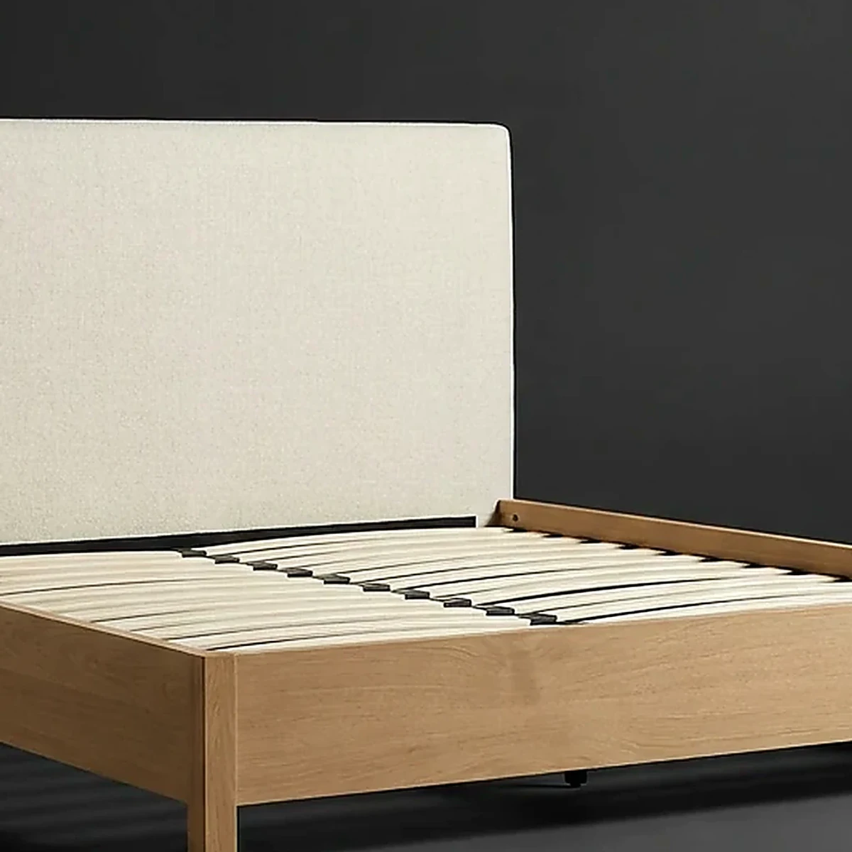 Upholstered Headboard Bed, King, close detail of material and construction