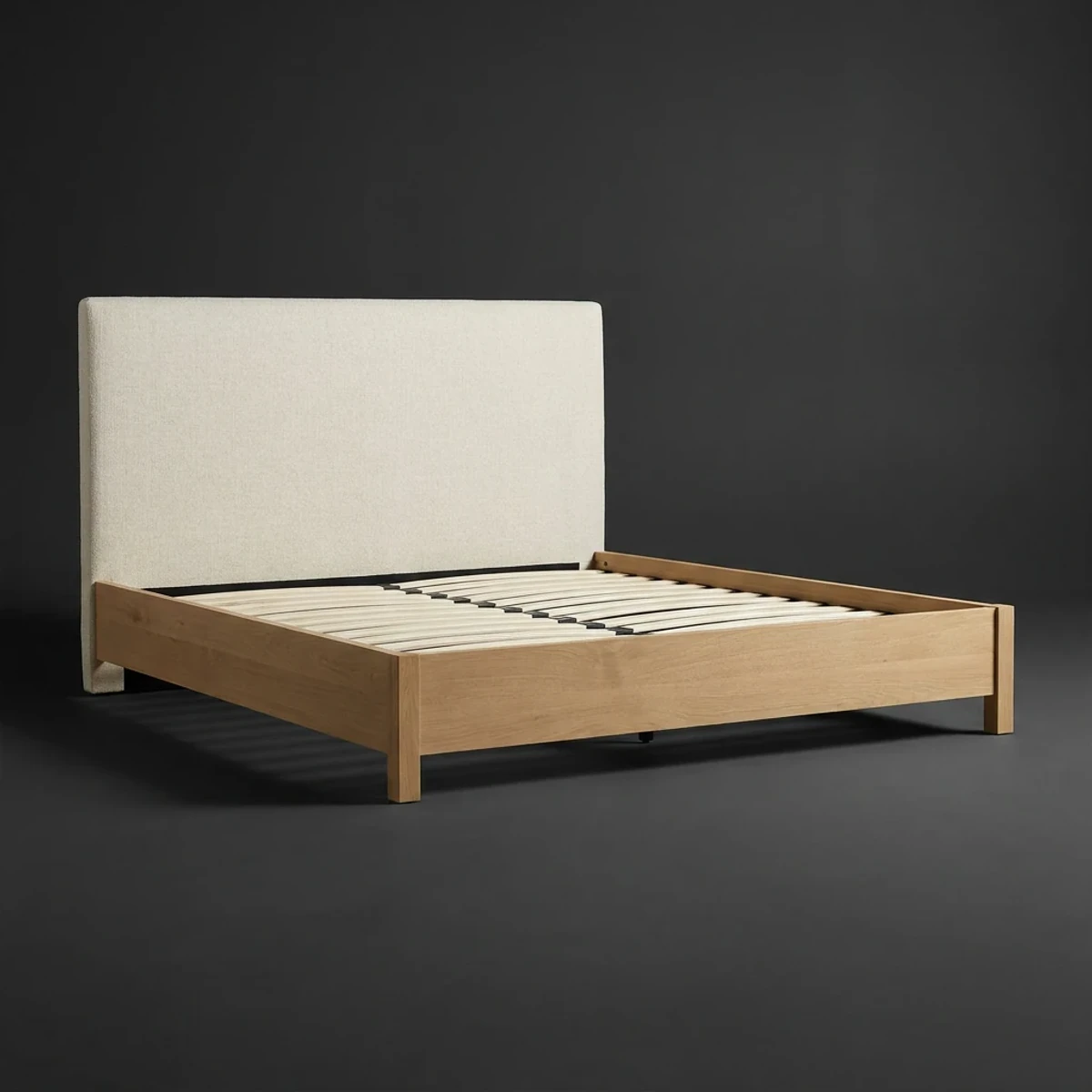 Upholstered Headboard Bed, King, full studio view