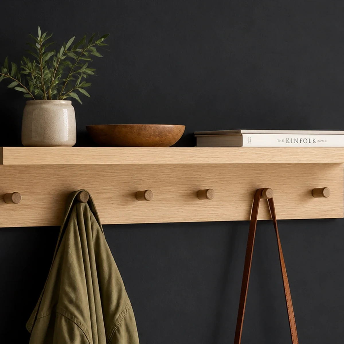 Wall Mounted Coat Rack with Shelf, 36 Inches Wide, close detail of material and construction